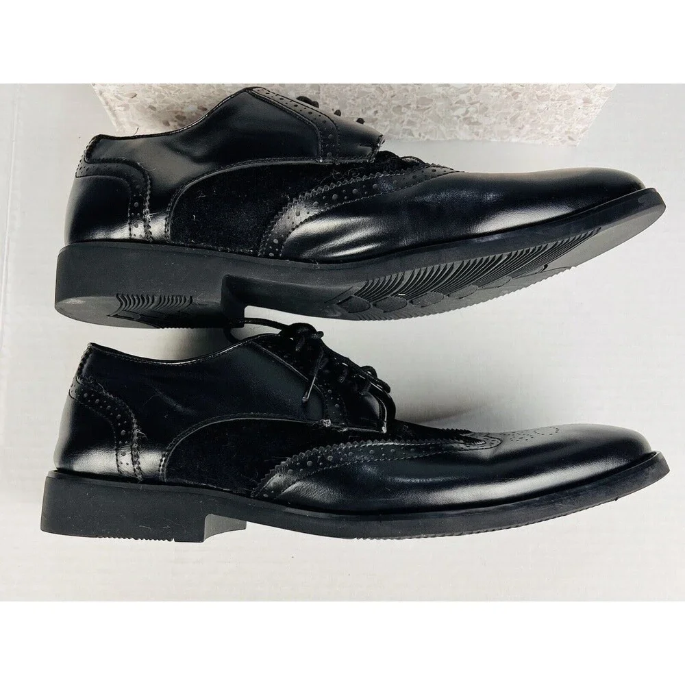 Golaiman Mens 11 Black Wingtip Brogue Oxford Dress Shoes G1406 Business Formal